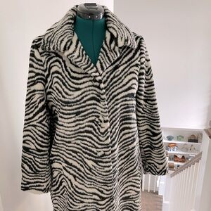 Frances Valentine Sedgwick black & white zebra coat, faux fur, button front, L